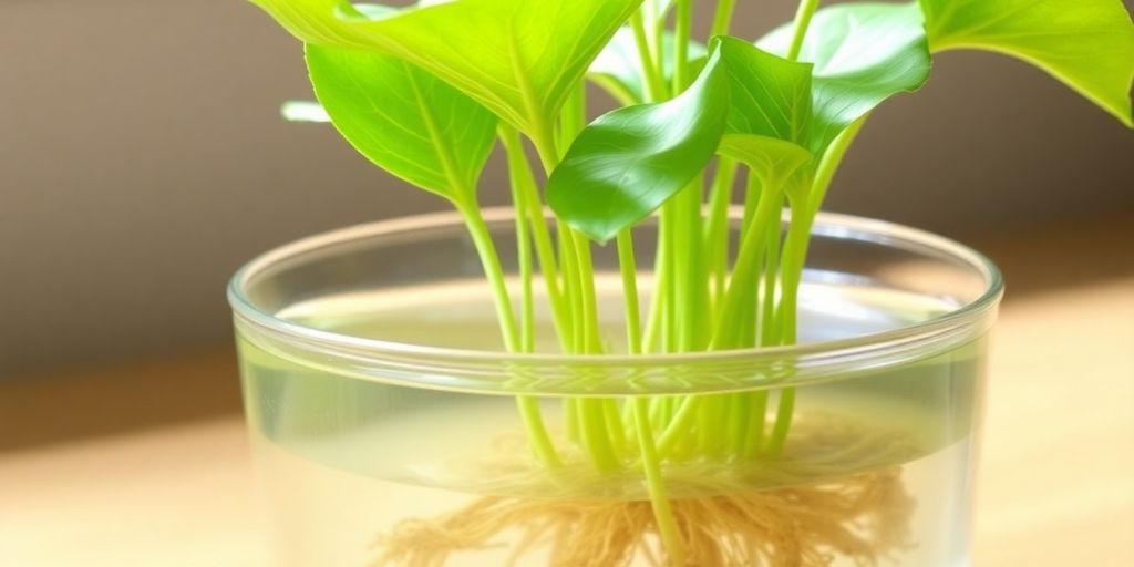 A plant growing in a simple Kratky jar.