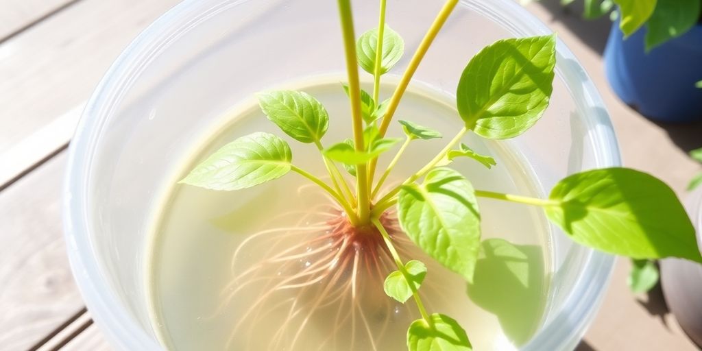 Man carefully pouring liquid into a Kratky method planter.