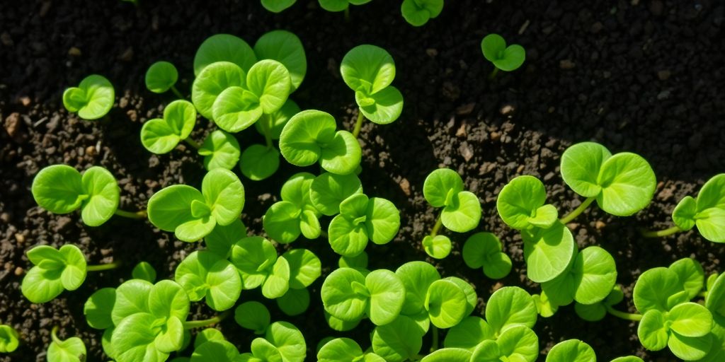 Fresh microgreens in soil, ready for harvest.